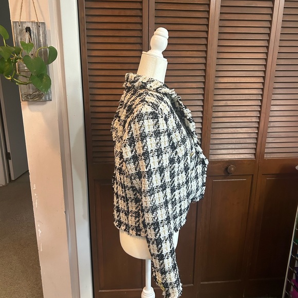 House of Harlow 1960 Metallic Wool Blend Plaid Tweed Blazer - Picture 2 of 9